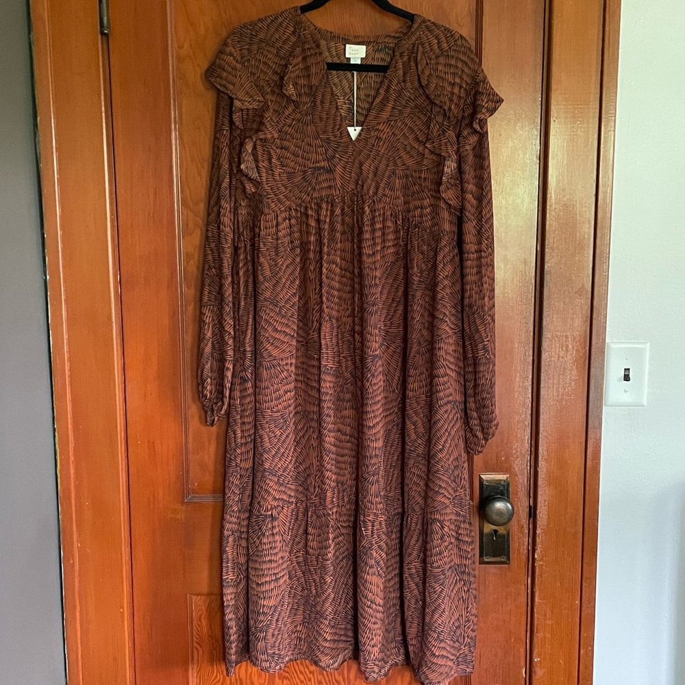 NWT A New Day Brown Printed Ruffle Dress Large